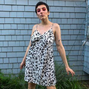 Vintage Satin Black and White Floral Dress